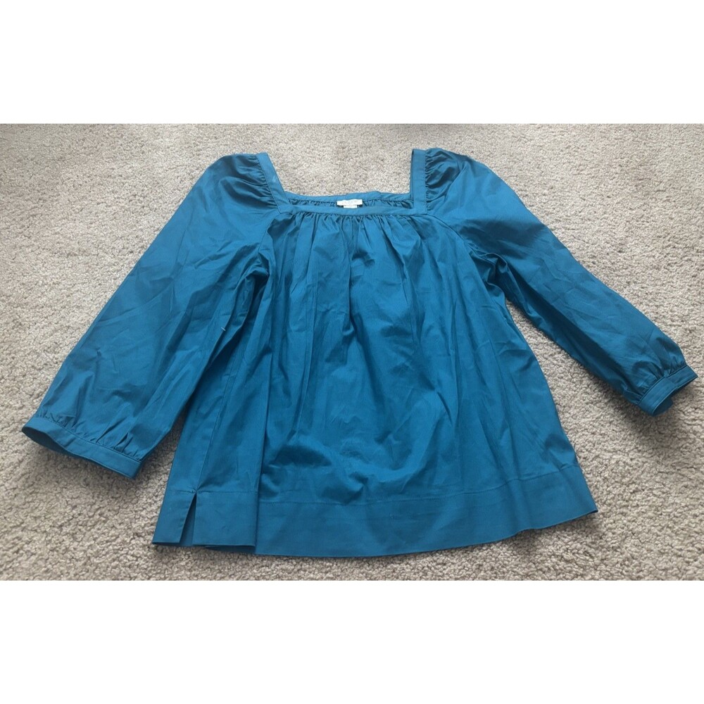 J.Crew Teal Blue Square Neck Puff Sleeve Top XS